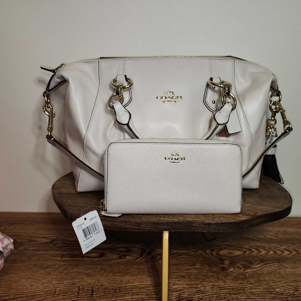 NWT Coach Collette White/cream Satchel, Leather Wallet, and Leather Charm
